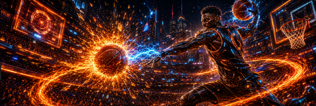 Futuristic basketball player sports banner for Blahface Basketball