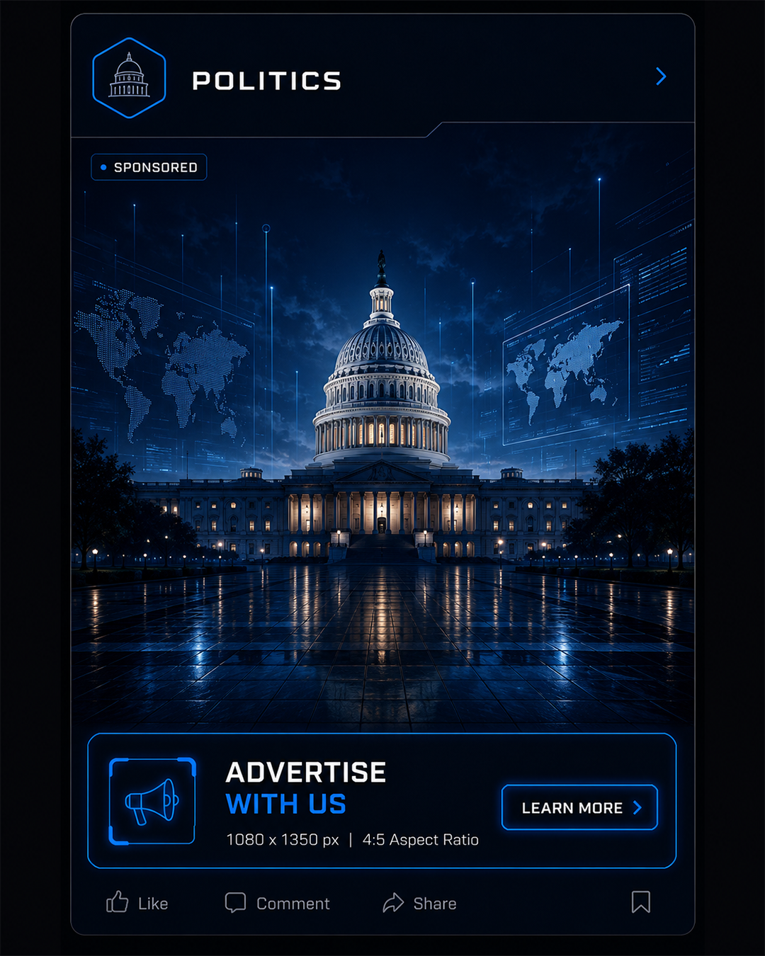 Promote your business in the Politics section of Blahface with a high-impact sponsored display designed for maximum visibility.