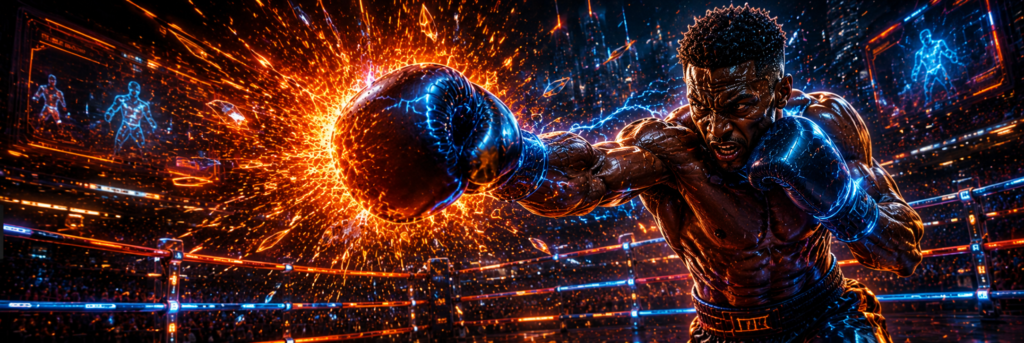 Futuristic boxer sports banner for Blahface Boxing
