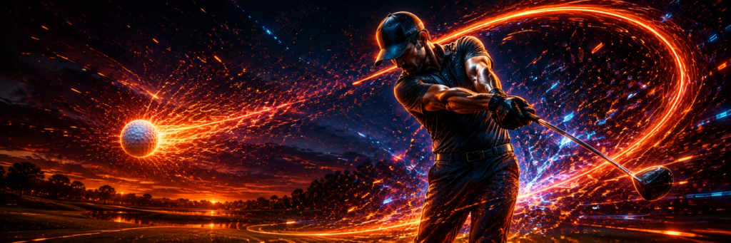 Futuristic golfer sports banner for Blahface Golf