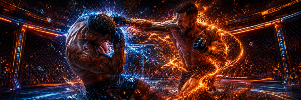 Futuristic MMA fighter sports banner for Blahface MMA