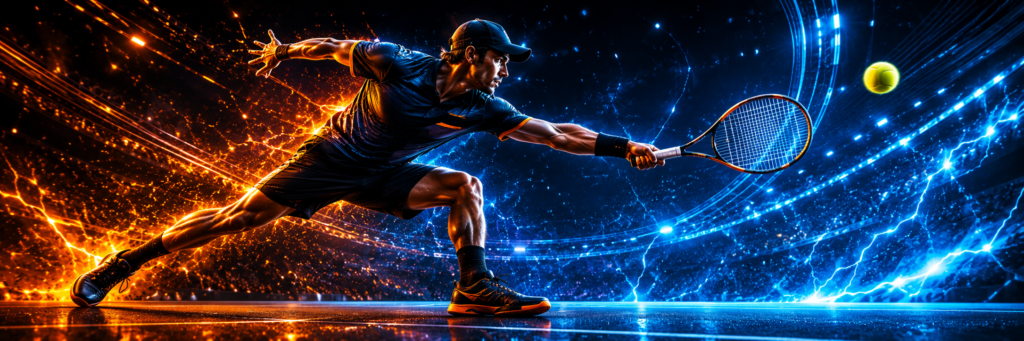Futuristic pickleball player sports banner for Blahface Pickleball
