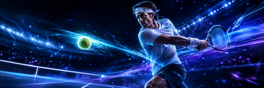 Futuristic tennis player sports banner for Blahface Tennis